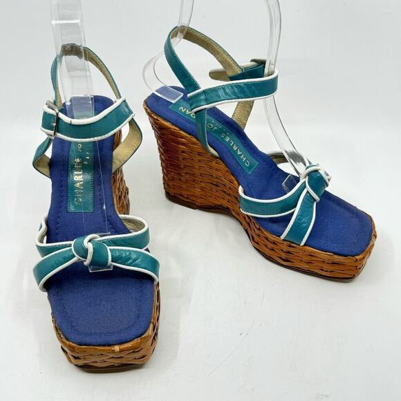 Vintage CHARLES JOURDAN Wicker Platform "Pin-up" Strappy Sandals - Picture 1 of 11